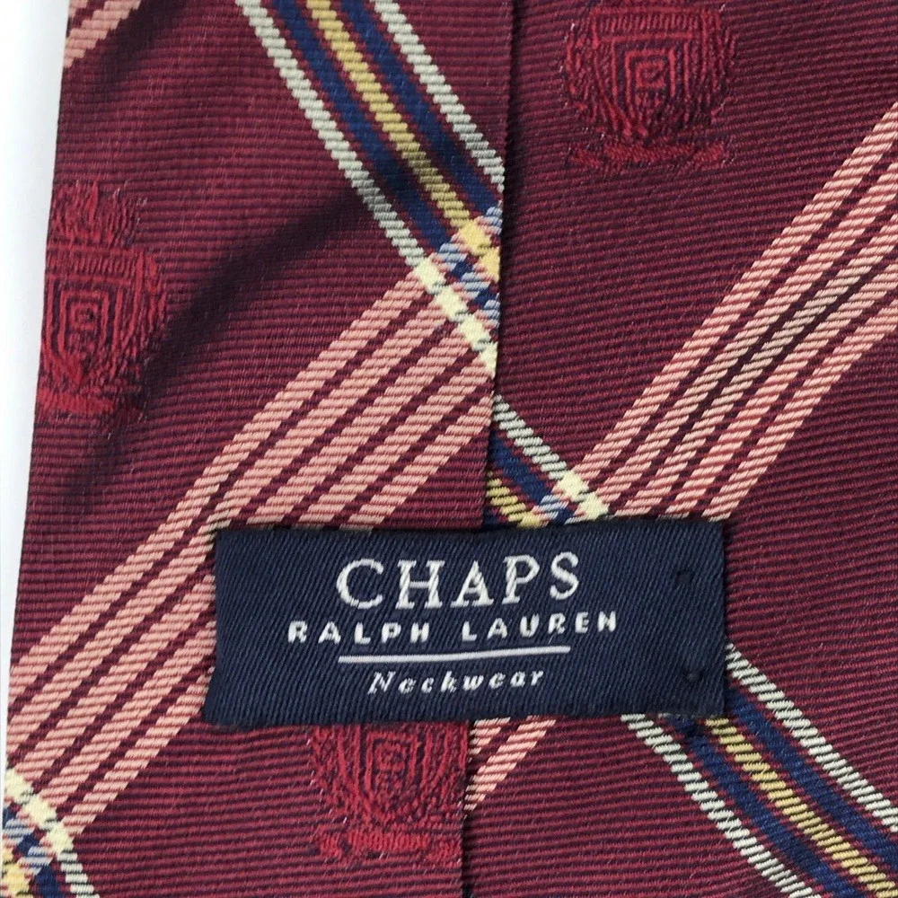 Chaps Ralph Lauren Men's Tie All Silk Red Blue Plaid Striped Elegant Necktie 58